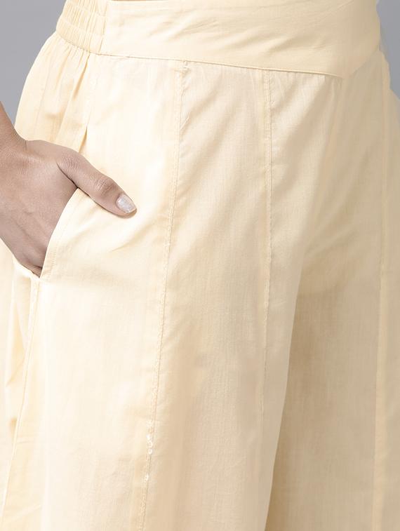 cream cotton kurta palazzo set - 17633674 - Zoom Image - 6