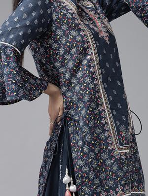 indigo cotton kurta palazzo set - 17633675 - Standard Image - 4