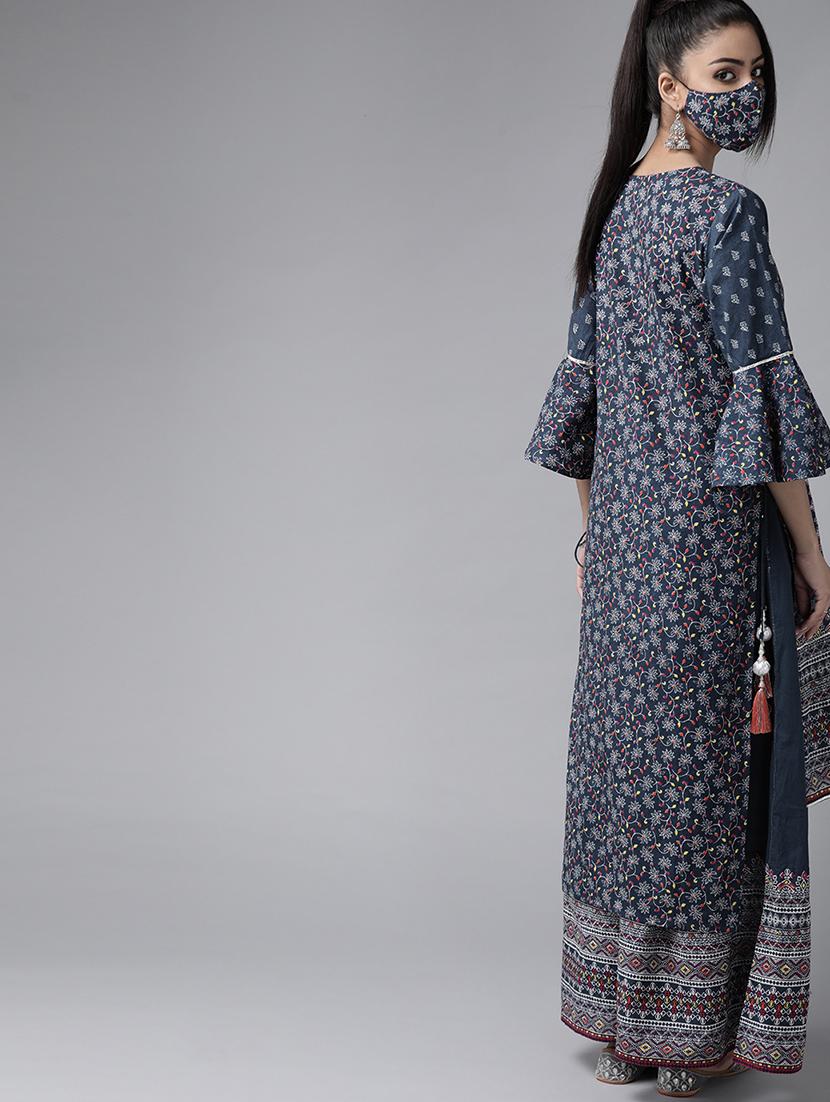 indigo cotton kurta palazzo set - 17633675 - Zoom Image - 3