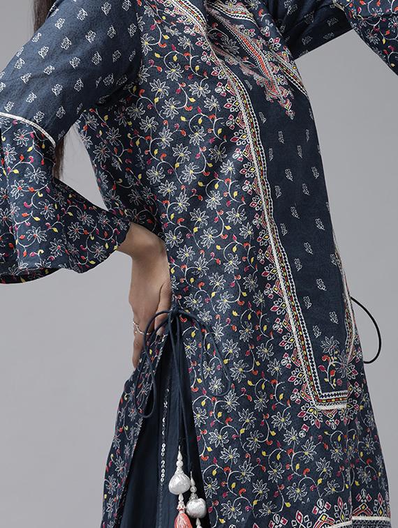 indigo cotton kurta palazzo set - 17633675 - Zoom Image - 4