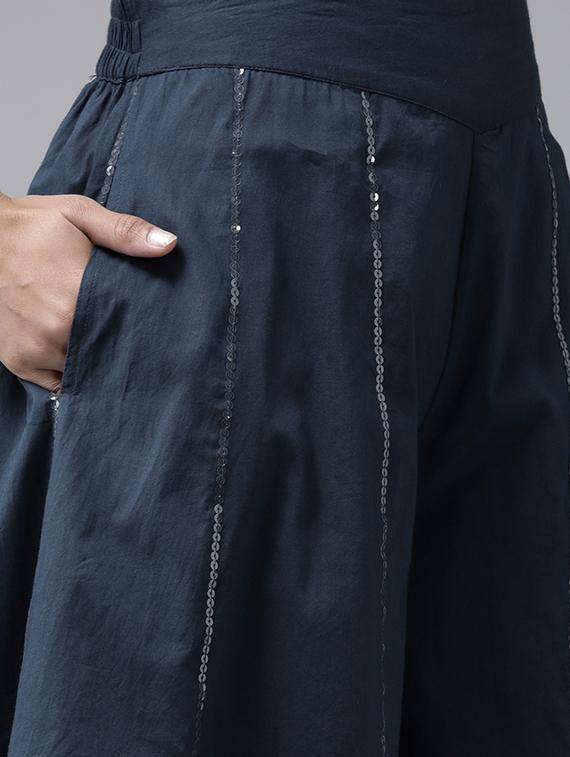 indigo cotton kurta palazzo set - 17633675 - Zoom Image - 6
