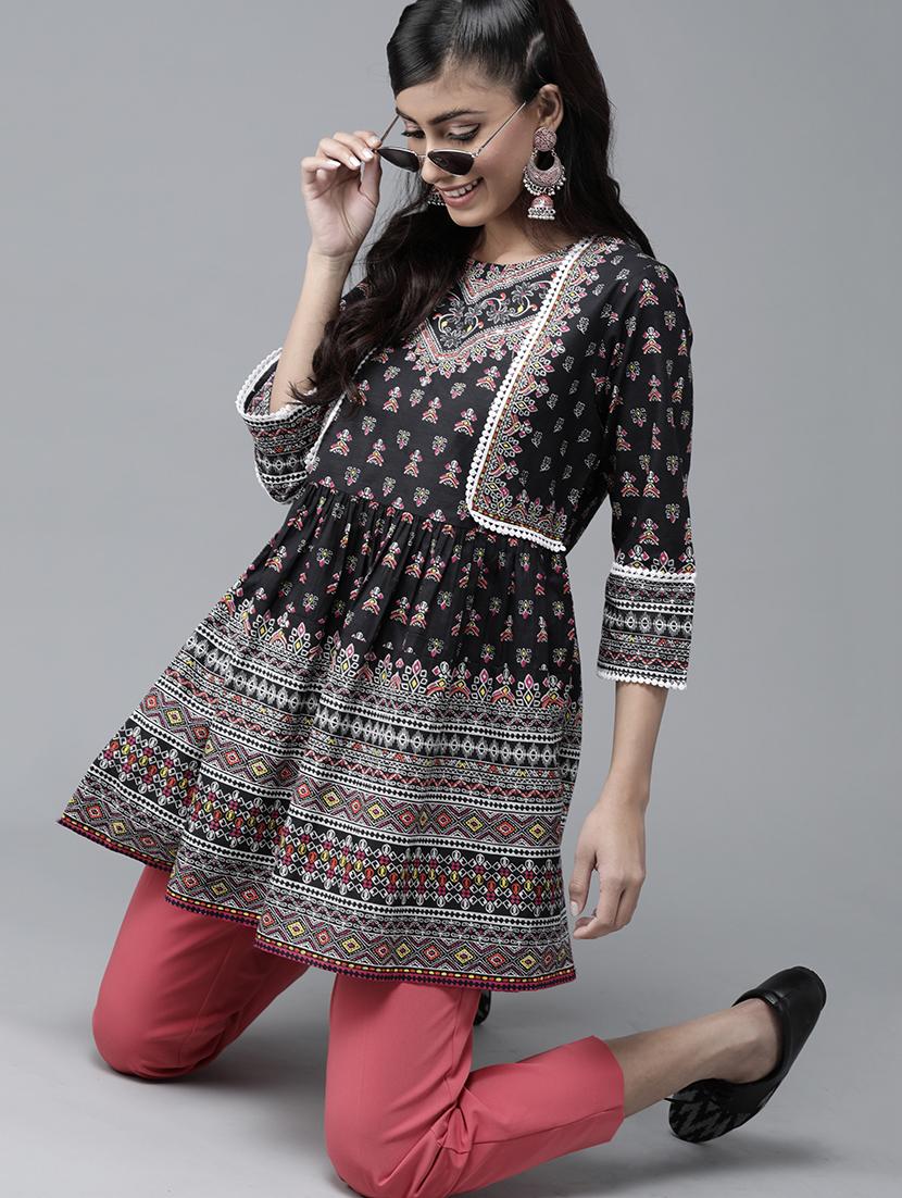 lace detail printed flared tunic - 17633683 - Zoom Image - 4