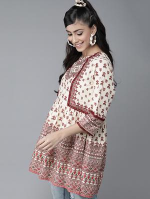 lace detail printed flared tunic - 17633684 - Standard Image - 2