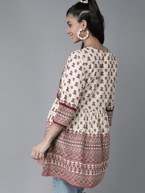 lace detail printed flared tunic - 17633684 - Standard Image - 3