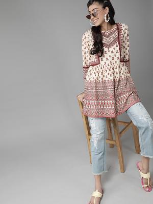 lace detail printed flared tunic - 17633684 - Standard Image - 4