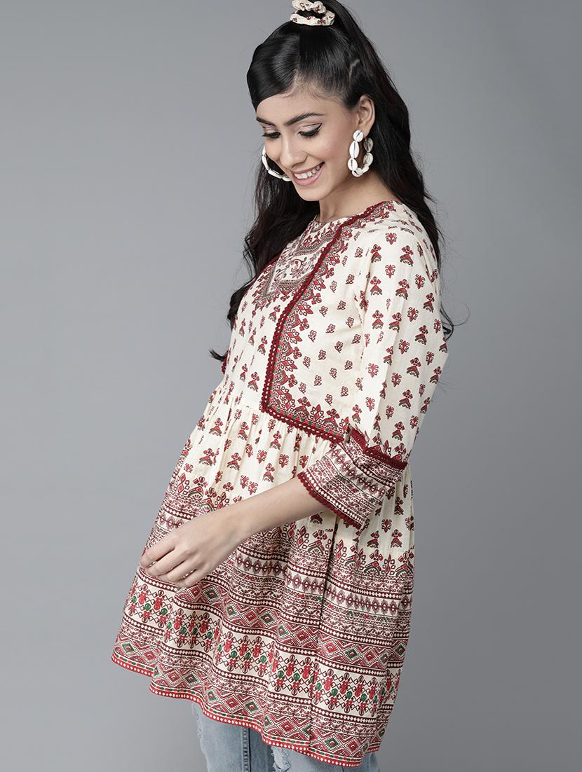 lace detail printed flared tunic - 17633684 - Zoom Image - 2