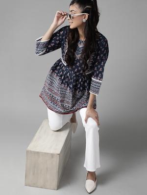 lace detail printed flared tunic - 17633685 - Standard Image - 4