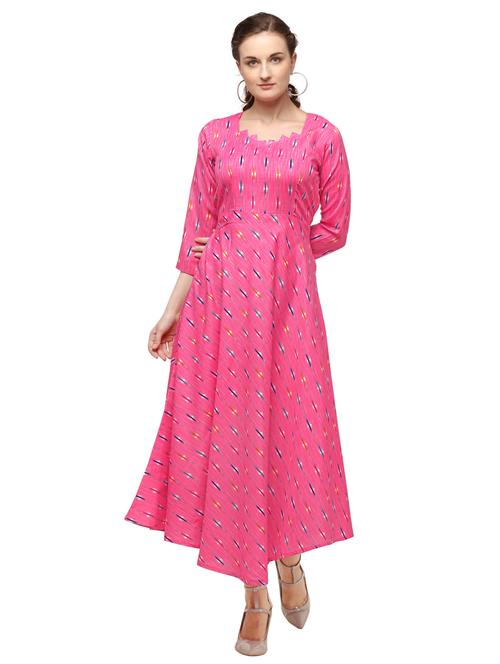 pink rayon aline ethnic dress - 17633704 - Standard Image - 1