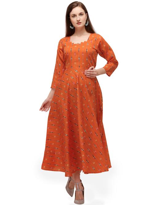 orange rayon aline ethnic dress - 17633706 - Standard Image - 1