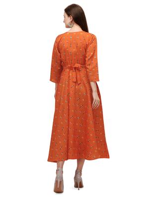 orange rayon aline ethnic dress - 17633706 - Standard Image - 3