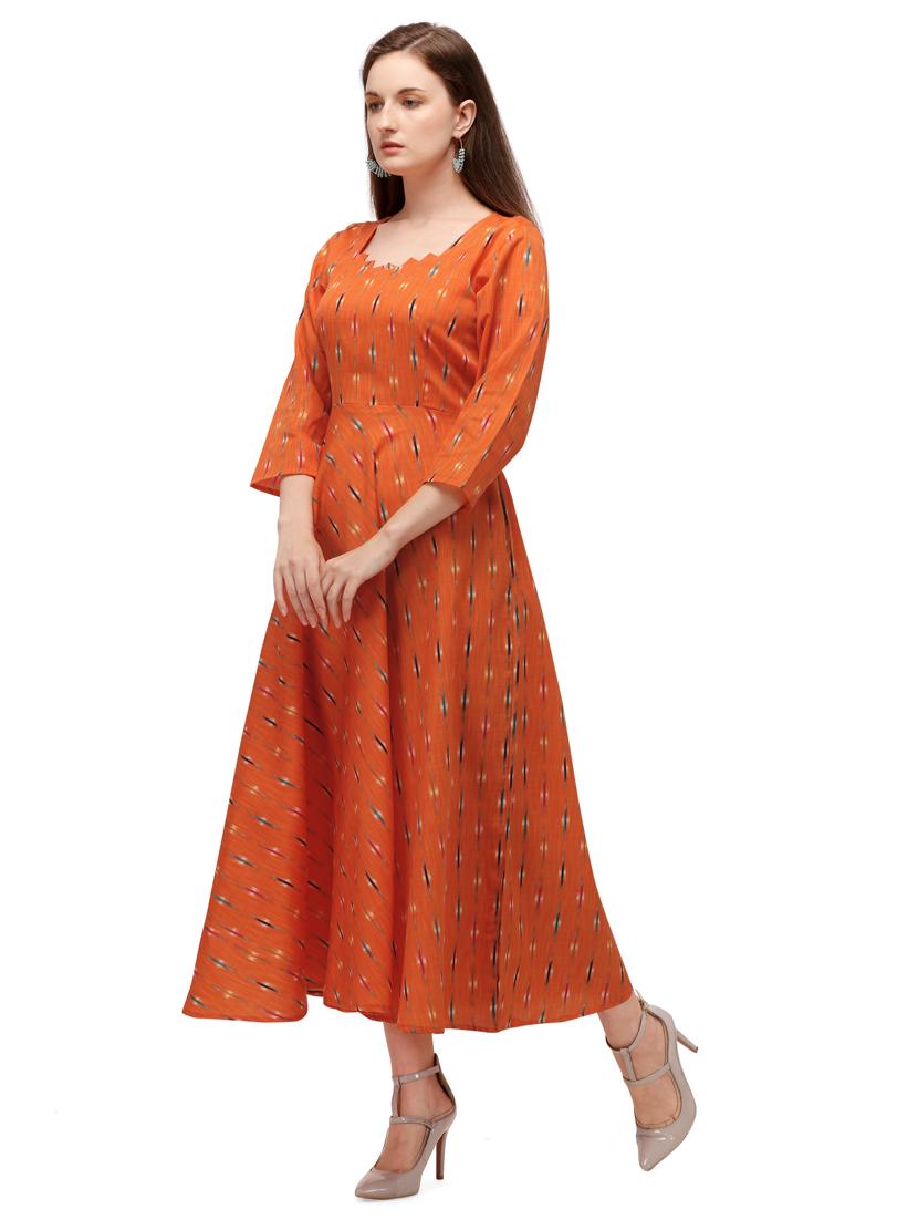 orange rayon aline ethnic dress - 17633706 - Zoom Image - 2