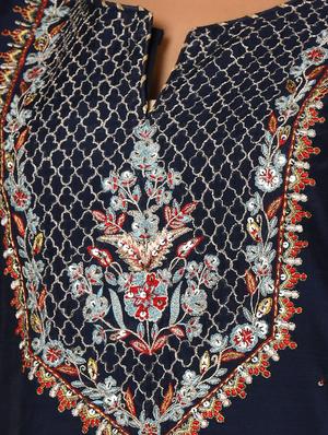 navy blue embroidered kurta sharara set - 17633857 - Standard Image - 3