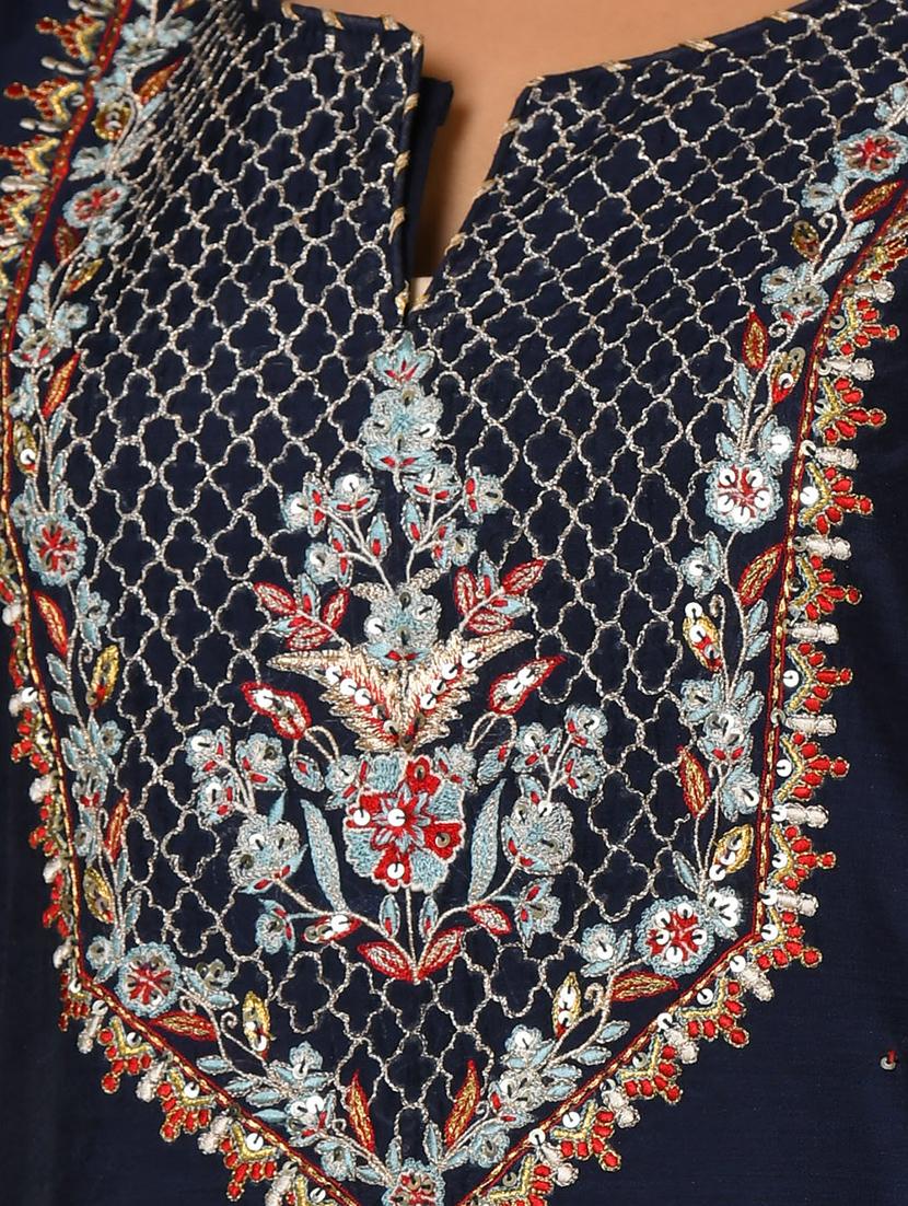 navy blue embroidered kurta sharara set - 17633857 - Zoom Image - 3