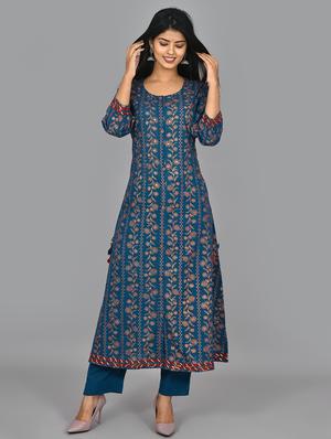 blue cotton kurta pant set - 17633858 - Standard Image - 2