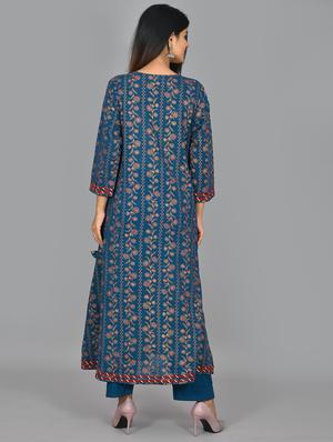 blue cotton kurta pant set - 17633858 - Standard Image - 4