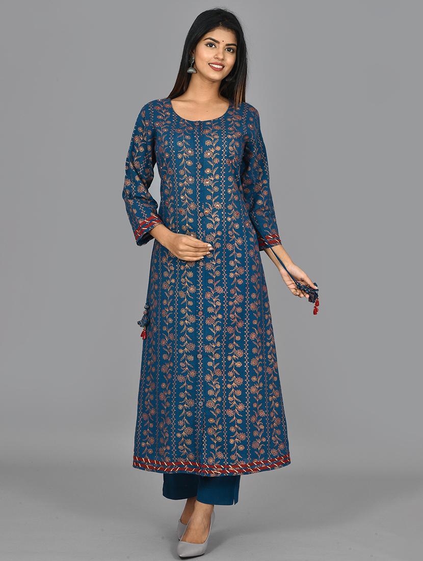 blue cotton kurta pant set - 17633858 - Zoom Image - 1