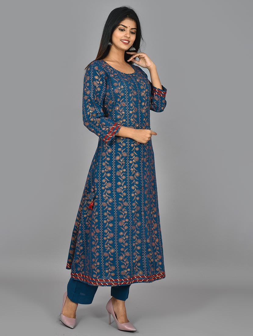 blue cotton kurta pant set - 17633858 - Zoom Image - 3