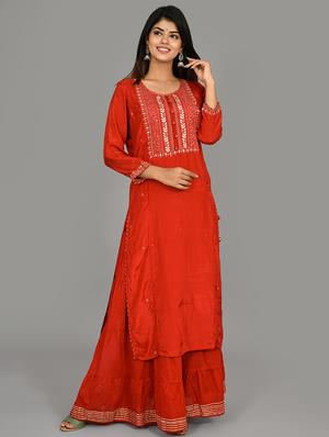 red silk kurta sharara set - 17633860 - Standard Image - 2