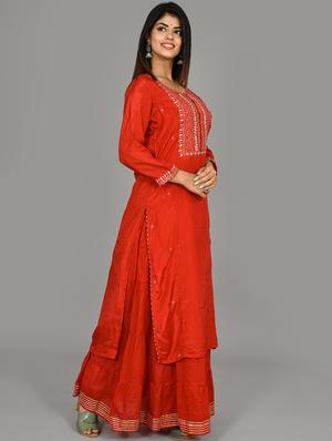 red silk kurta sharara set - 17633860 - Standard Image - 4