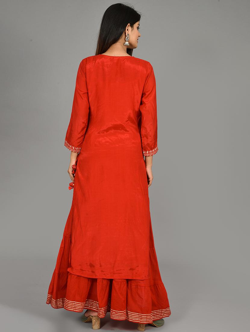 red silk kurta sharara set - 17633860 - Zoom Image - 5