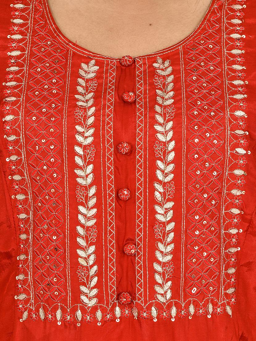 red silk kurta sharara set - 17633860 - Zoom Image - 6