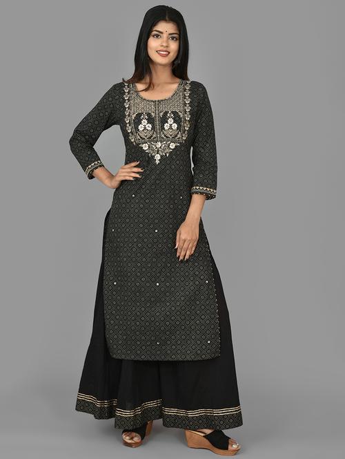 black cotton kurta sharara set - 17633861 - Standard Image - 1