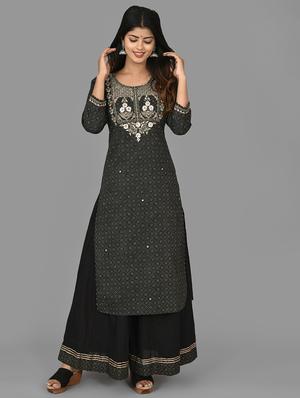 black cotton kurta sharara set - 17633861 - Standard Image - 3