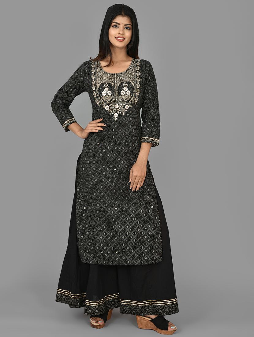 black cotton kurta sharara set - 17633861 - Zoom Image - 1