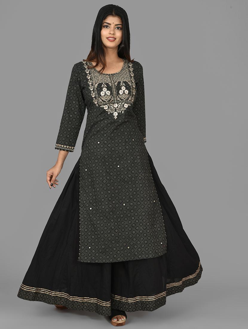 black cotton kurta sharara set - 17633861 - Zoom Image - 2