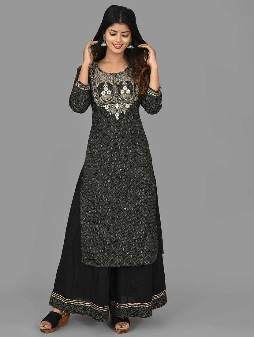 black cotton kurta sharara set - 17633861 - Zoom Image - 3