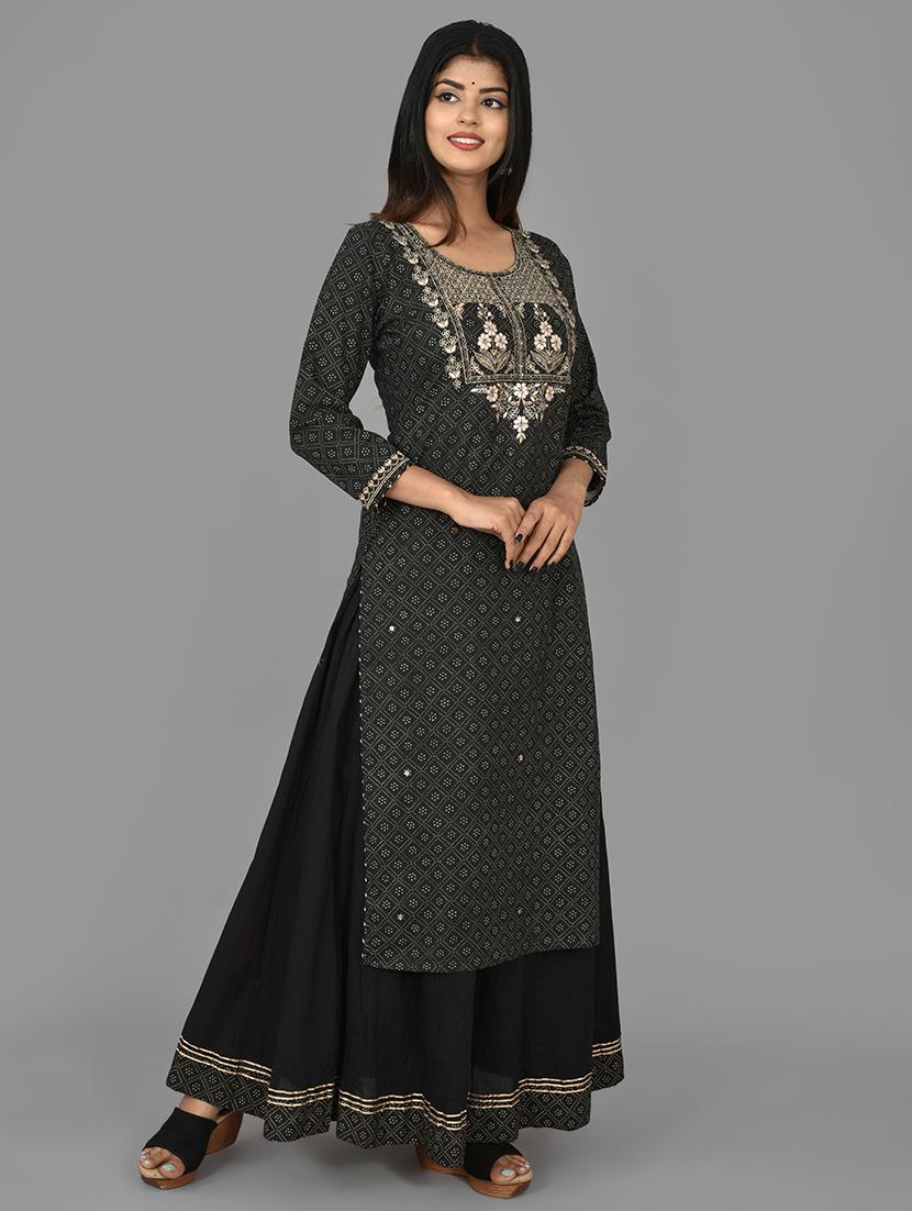 black cotton kurta sharara set - 17633861 - Zoom Image - 4
