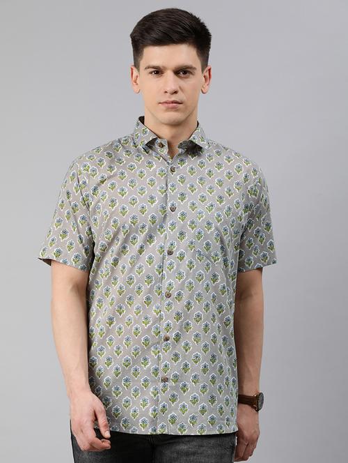 grey floral casual shirt - 17633921 - Standard Image - 1