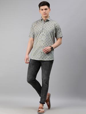 grey floral casual shirt - 17633921 - Standard Image - 4