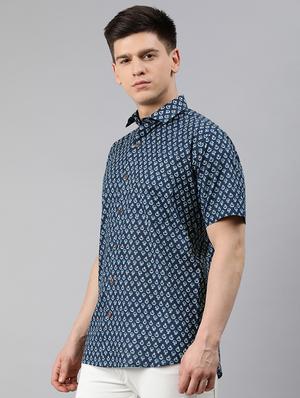 blue printed casual shirt - 17633934 - Standard Image - 2