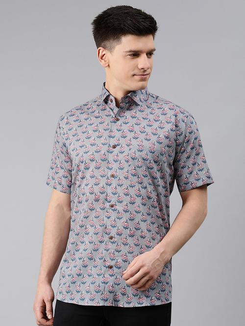 grey floral casual shirt - 17633944 - Standard Image - 1