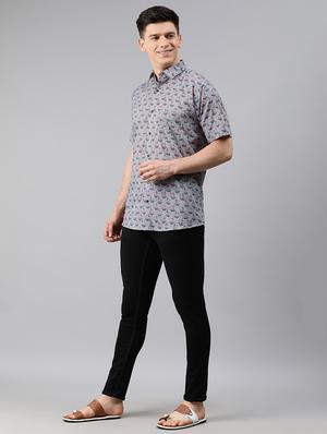 grey floral casual shirt - 17633944 - Standard Image - 4