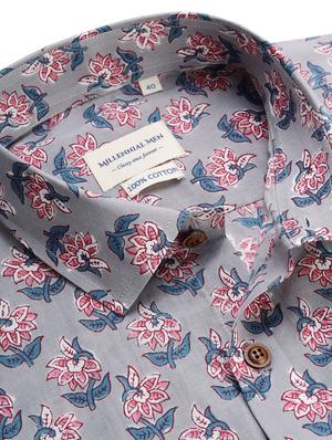 grey floral casual shirt - 17633944 - Standard Image - 5