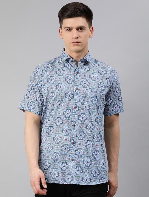 blue geometric print casual shirt - 17633947 - Standard Image - 1