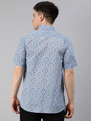 blue geometric print casual shirt - 17633947 - Standard Image - 3