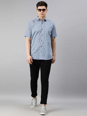 blue geometric print casual shirt - 17633947 - Standard Image - 4
