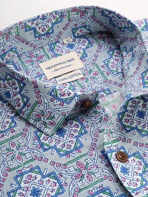 blue geometric print casual shirt - 17633947 - Standard Image - 5