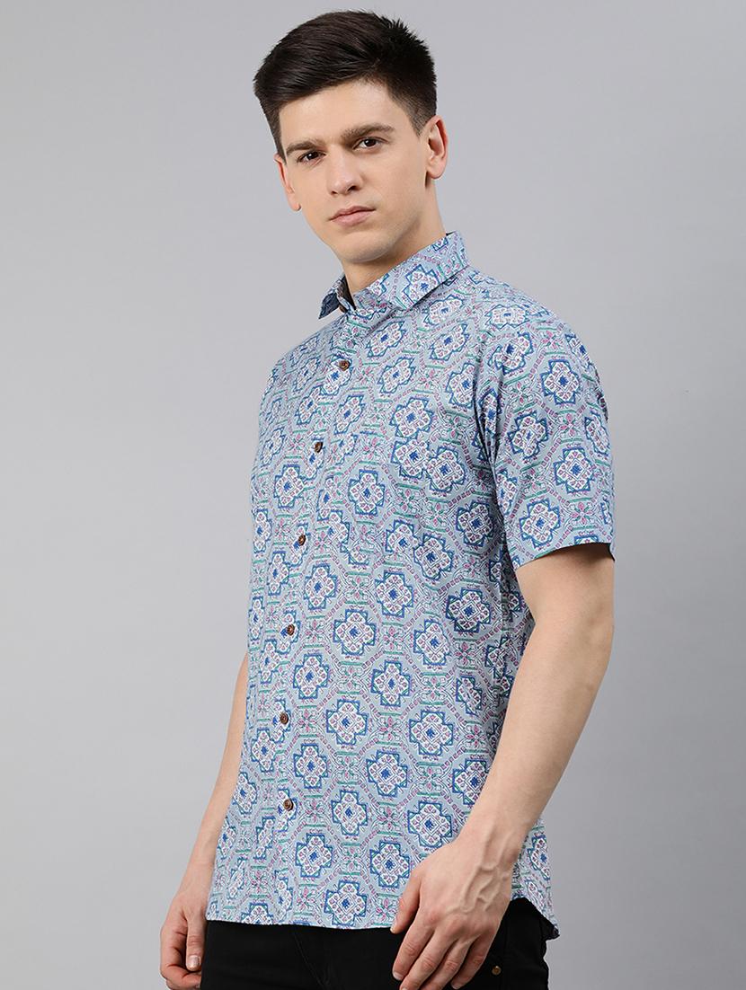 blue geometric print casual shirt - 17633947 - Zoom Image - 2