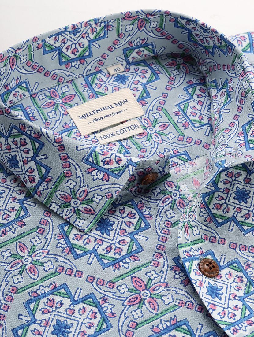 blue geometric print casual shirt - 17633947 - Zoom Image - 5