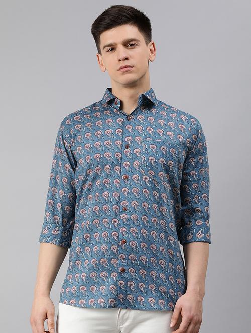 blue floral casual shirt - 17633957 - Standard Image - 1