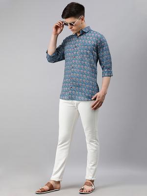 blue floral casual shirt - 17633957 - Standard Image - 4