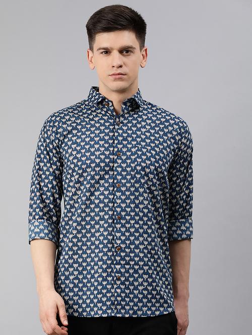 blue floral casual shirt - 17633958 - Standard Image - 1