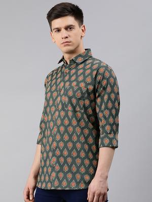 green block print casual shirt - 17633959 - Standard Image - 2