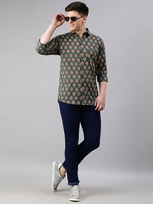green block print casual shirt - 17633959 - Standard Image - 4