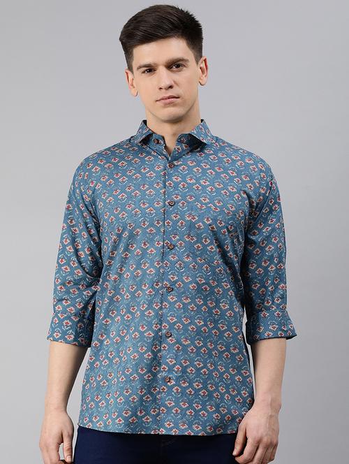 blue floral casual shirt - 17633977 - Standard Image - 1