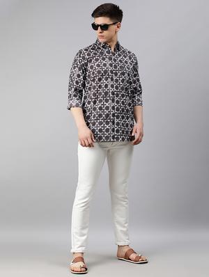 grey printed casual shirt - 17633985 - Standard Image - 4